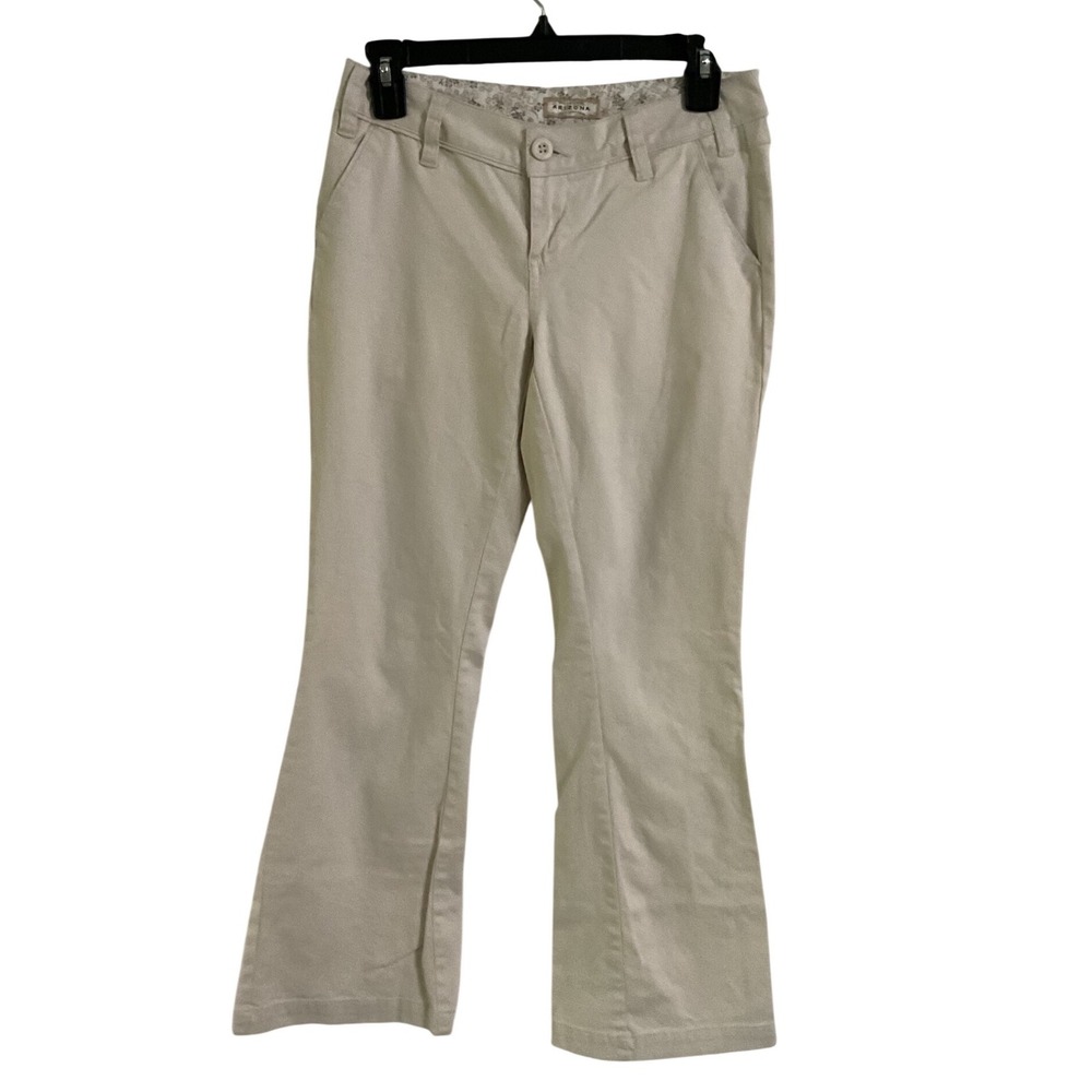 Arizona Jean Co Khaki Flare Pants Beige Low Rise Stretch Trousers 1 Short